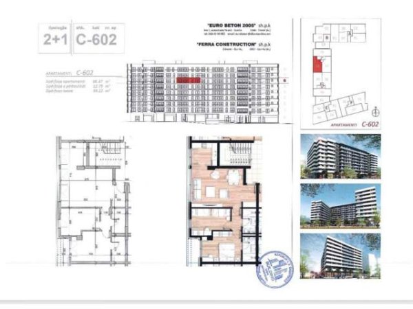 Tirane, shitet apartament 2+1 Kati 6, 99 m² 124.000 Euro (Don Bosko)