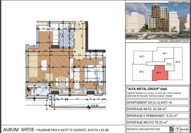 Tirane, shitet apartament 1+1 Kati 6, 70 m² 109000Euro (RRuga Dritan Hoxha)