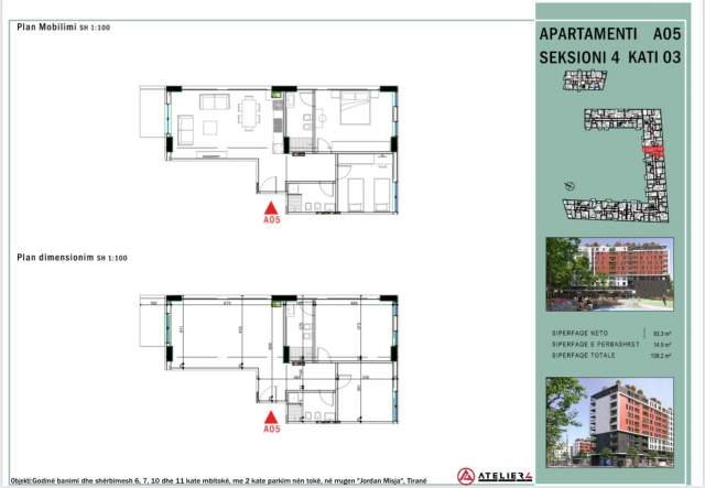 Tirane, shitet apartament 2+1+A+BLK Kati 3, 1.082 m² 140.660 Euro (Rruga Jordan Misja)