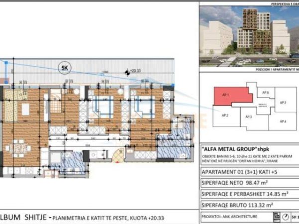 Tirane, shitet apartament 3+1 Kati 5, 113 m² 170000Euro (Dritan Hoxha)