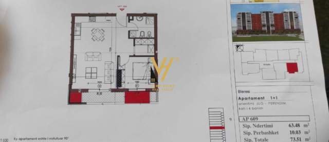 Tirane, shitet apartament 1+1+A+BLK Kati 6, 73 m² 84.000 Euro (PALLATI ME SHIGJETA)