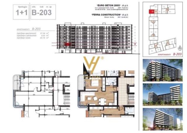 Tirane, shitet apartament 1+1+A+BLK Kati 2, 65 m² 92.106 Euro (don bosko)