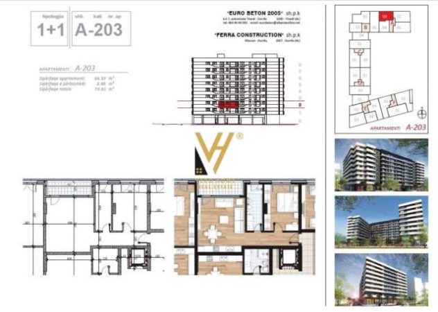 Tirane, shitet apartament 1+1+A+BLK Kati 2, 73 m² 103.334 Euro (don bosko)