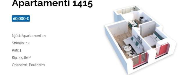 Tirane, shes apartament 1+1 Kati 1, 60 m² 60.000 Euro (Rruga Pasho Hysa)