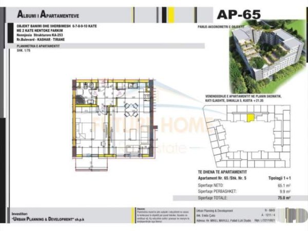Tirane, shitet apartament 1+1 Kati 6, 75 m² 63.750 Euro (Unaza e re)