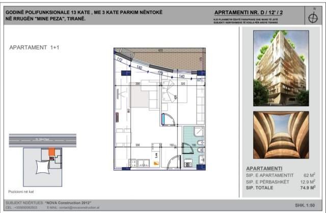 Tirane, shes apartament 1+1+BLK Kati 12, 75 m² 130.000 Euro (Rruga Mine Peza)