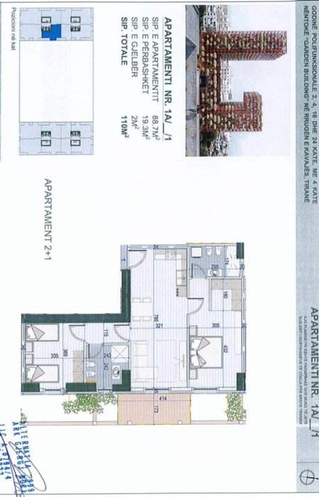 Tirane, shitet apartament 2+1 Kati 11, 110 m²  (Rruga e Kavajes)