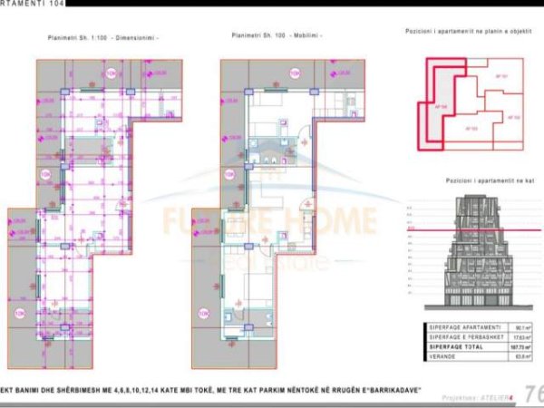 Tirane, shitet apartament Kati 10, 108 m² 293.000 Euro (Barrikadat)