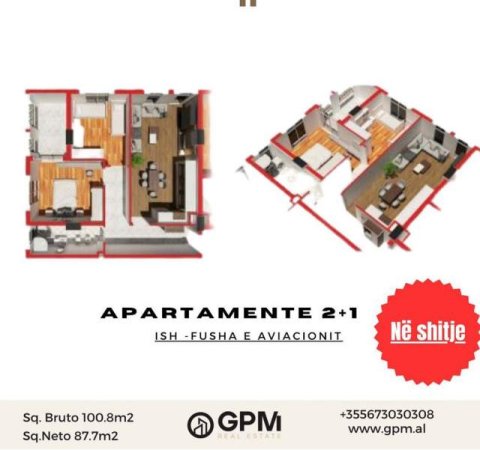 Tirane, shitet apartament 2+1 100 m² 1.200 Euro/m2 tek Ish- Fusha e Aviacionit