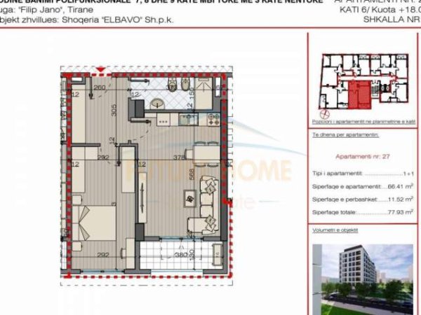 Tirane, shitet apartament Kati 0, 77 m² 116.895 Euro (Stacioni i Trenit)