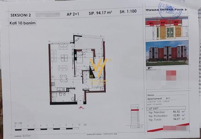 Tirane, shitet apartament 2+1+BLK Kati 10, 94 m² 117.000 Euro (Yzberisht)
