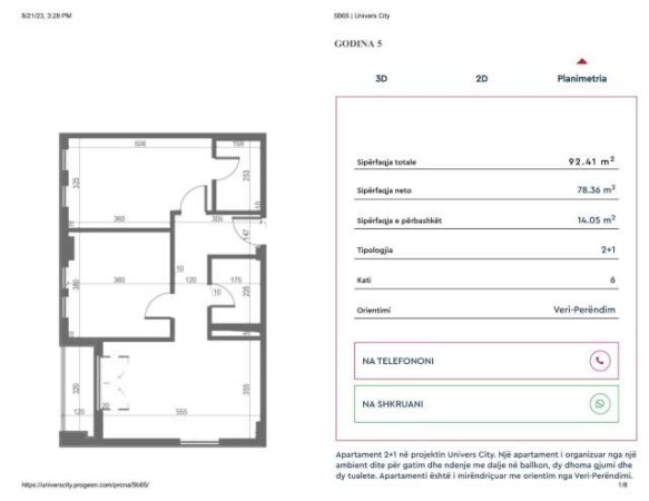 Tirane, shitet apartament 2+1+BLK Kati 6, 693.080 Euro (Univers City)
