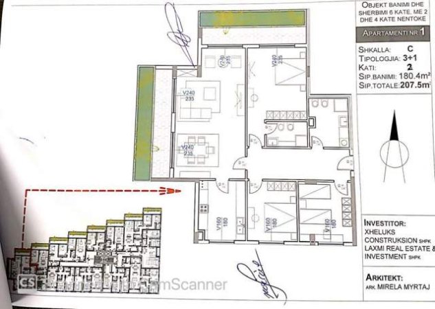 Tirane, shitet apartament 3+1 Kati 2, 207 m² 340.000 Euro tek liqeni i thate