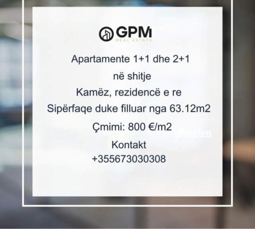 Tirane, shitet apartament 1+1, 2+1 ,3+1  800 Euro/m2 ne Kamez