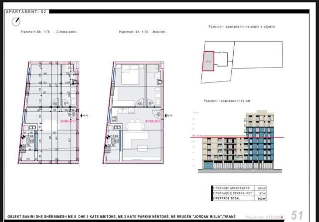 Tirane, shes apartament 1+1+BLK Kati 4, 64 m² 93.000 Euro (Bulevardi i Ri)