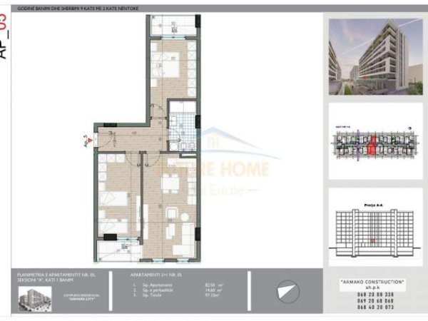Tirane, shitet apartament 2+1 Kati 1, 77.600 Euro (Univers City)