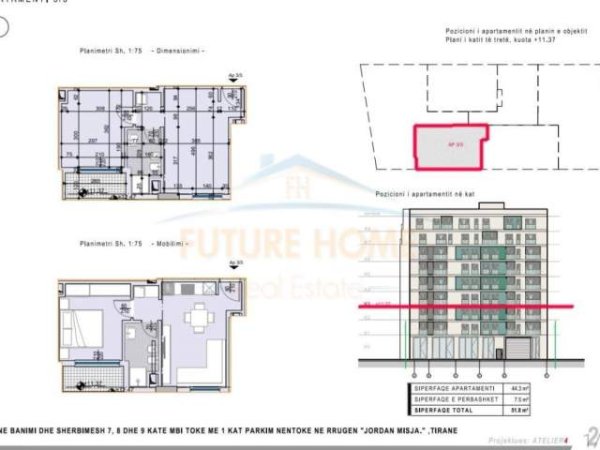 Tirane, shitet apartament 1+1 Kati 3, 52 m² 77.000 Euro (STACIONI I TRENIT)