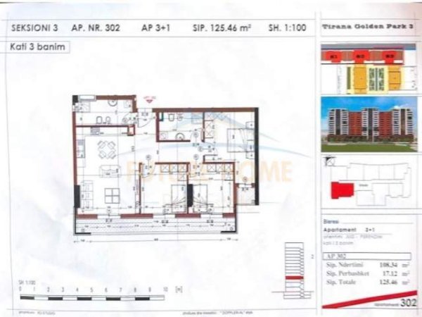 Tirane, shitet apartament 3+1+BLK Kati 3, 125 m² 100.000 Euro (Golden Park 3)