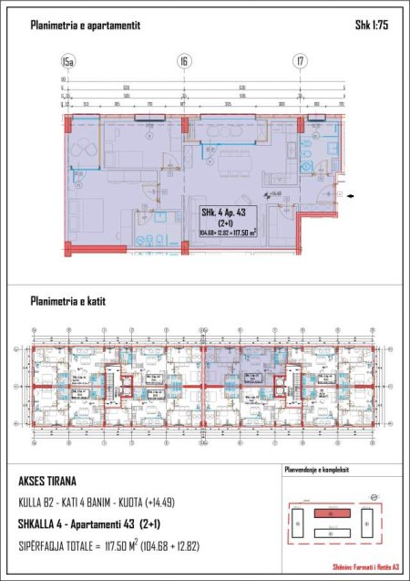 Tirane, shitet apartament 2+1+A+BLK Kati 4, 117 m² 129.250 Euro (Dogana)