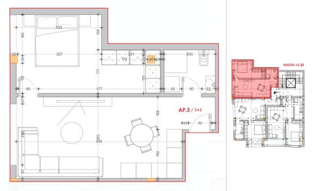 Tirane, shes apartament 1+1 Kati 1, 57 m² 100.300 Euro (Shkolla e Kuqe)
