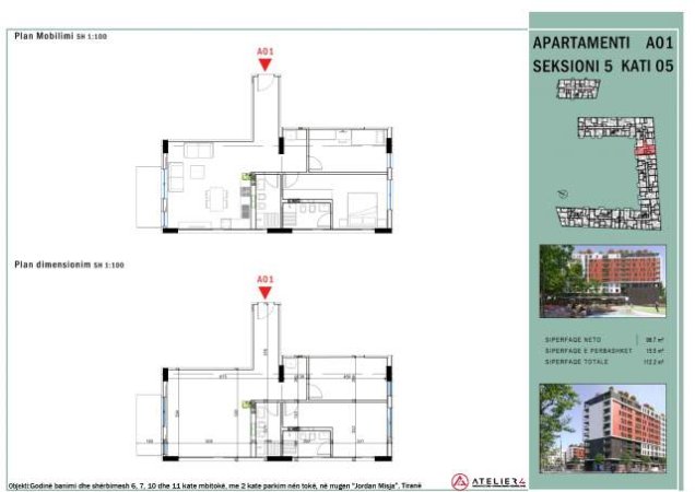 Tirane, shitet apartament 2+1+A+BLK Kati 5, 112 m² 157.080 Euro (Jordan Misja)