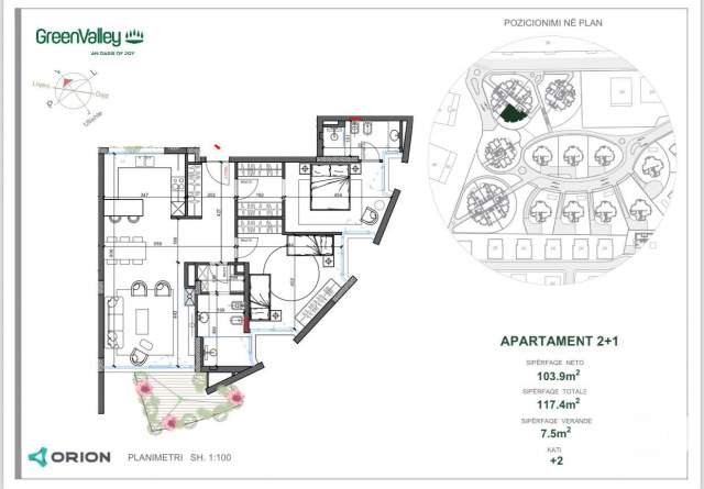 Tirane, shitet apartament 2+1+A+BLK Kati 2, 117 m² 352.200 Euro (Liqeni i Thate)