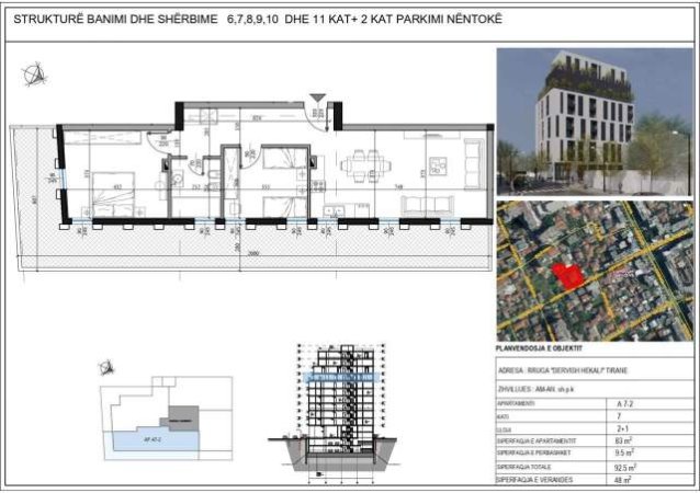 Tirane, shitet apartament 2+1+BLK Kati 7, 197.200 Euro (Pazari i Ri)