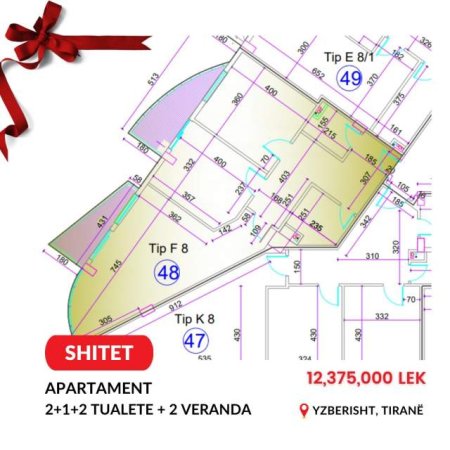 Tirane, shitet apartament 2+1+BLK Kati 8, 112 m² 12.375.000 Leke (kole koci)