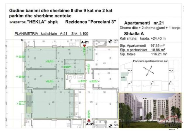 Tirane, shitet apartament 2+1 Kati 7, 116 m² 151.000 Euro (Rruga Xhanfize Keko, Xhamlliku)