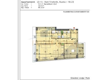 Tirane, shitet apartament 2+1 Kati 5, 95 m² 124.000 Euro (UNAZA E RE)
