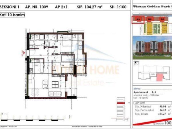 Tirane, shitet apartament 2+1+BLK Kati 10, 104 m² 131.000 Euro (GOLDEN PARK)