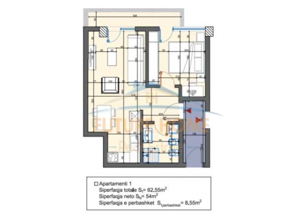 Tirane, shitet apartament 1+1+BLK Kati 8, 62 m² 84.000 Euro (Unaza e Re)