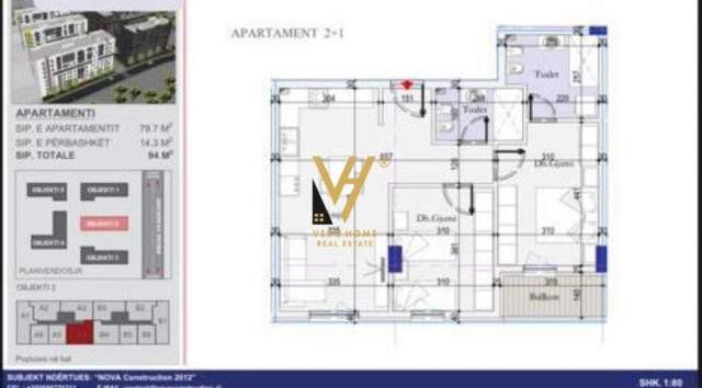 Tirane, shitet apartament 2+1 Kati 7, 94 m² 103.400 Euro (CASA ITALIA)