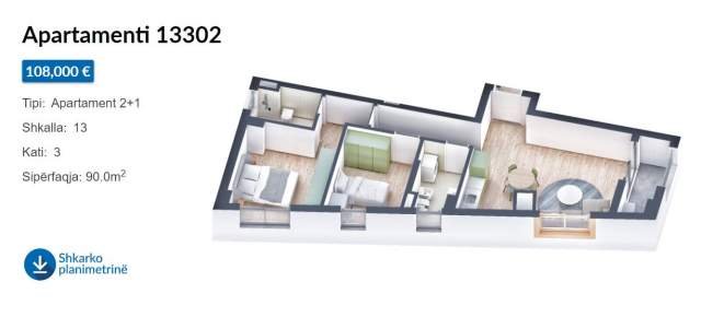 Tirane, shes apartament 2+1+BLK Kati 3, 90 m² 108.000 Euro (Rruga Pasho Hysa)