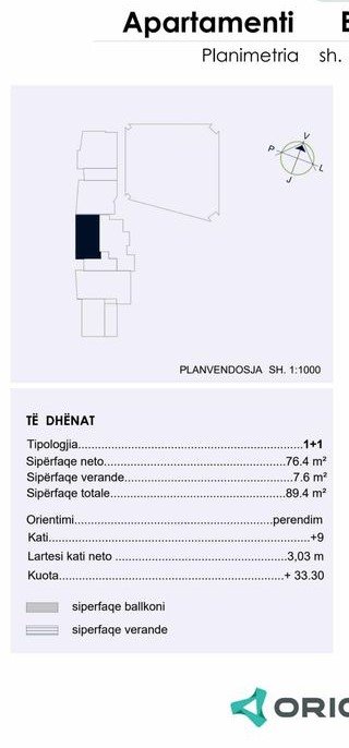 Tirane, shitet apartament 1+1 Kati 9, 89 m² 2.100 Euro/m2 (Bulevardi i Ri)