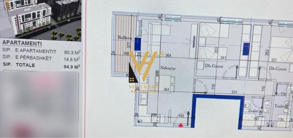 Tirane, shitet apartament 2+1+BLK Kati 6, 94 m² 104.390 Euro (ISH DOGANA)