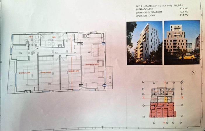 Xhomlliku📍 1700 €/m2, pallat ne ndertim 👉Apartamenti 3+1, kati 9 te, 151.5 m2