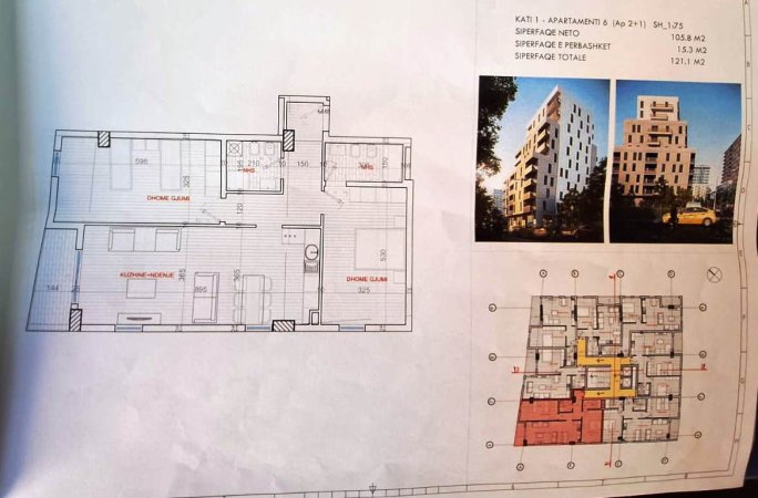 Apartament 2+1 ne katin e 1 te banimit, 98.7 m2, Rruga e Porcelanit