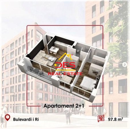 Tirane, shitet apartament 2+1+BLK Kati 2, 98 m² 107.580 Euro (Bulevardi i Ri)