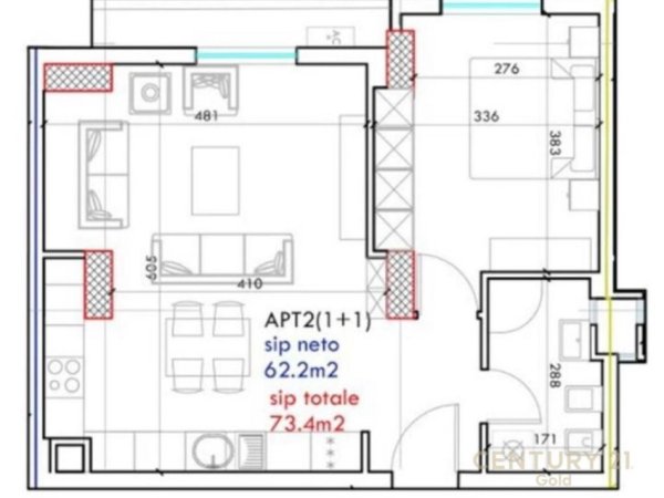 Tirane, shitet apartament 1+1, Kati 5, 73 m2 125,000 € (Rruga e Kavajës)