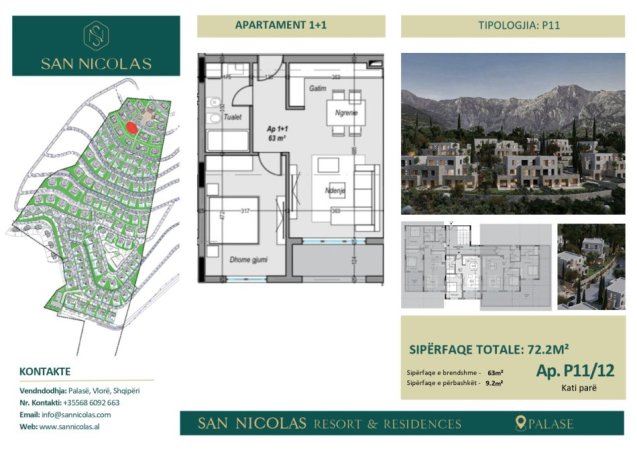 Vlore, shitet apartament 1+1+Ballkon+ Post Parkim,  Kati 1, 72 m2 265,000 € (San Nikolas, Palase)