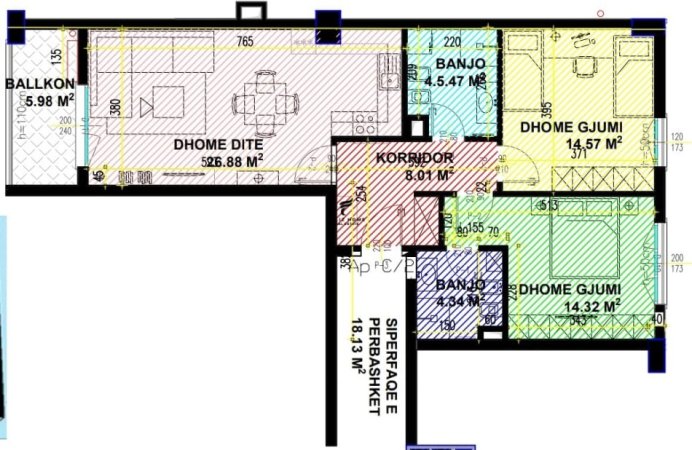 Tirane, shitet apartament 2+1, Kati 2, 110 m2 183,000 € (21 DHJETORI)
