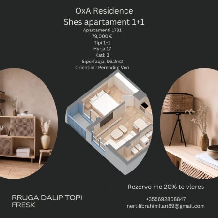 Tirane, shes apartament 1+1+Ballkon, Kati 3, 56 m2 79,000 € (Rruga Dalip Topi)
