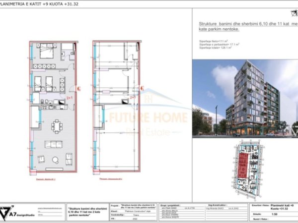 Tirane, shitet apartament 2+1+Ballkon, Kati 9, 128 m2 179,000 € (Jordan misja)