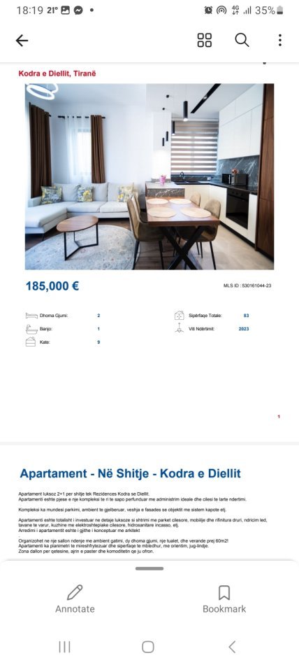 Tirane, shitet apartament 2+1+Ballkon, Kati 3, 95 m2 185,000 € (Kodra e Diellit)