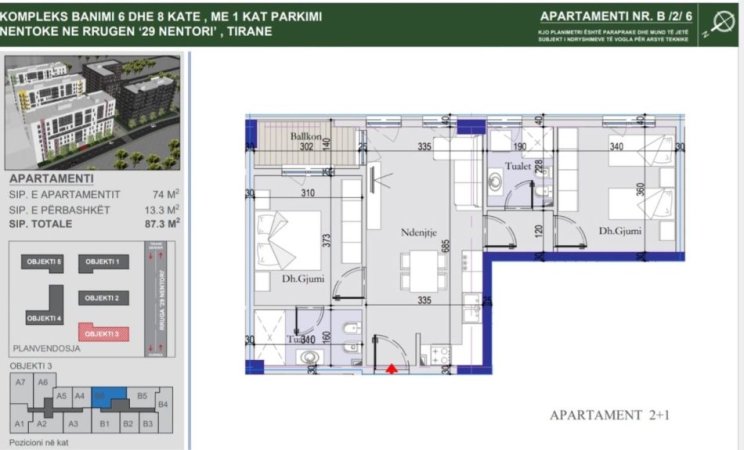 Tirane, shitet apartament 2+1, Kati 2, 87 m2 104,800 € (Casa Italia)