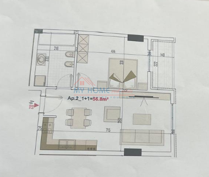 Tirane, shes apartament 1+1, Kati 4, 67 m2 59,550 € (Paskuqan)