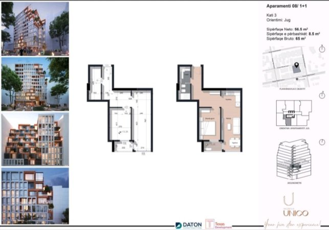 Shqiperi, shitet apartament 1+1+Ballkon, Kati 3, 323,000 € 