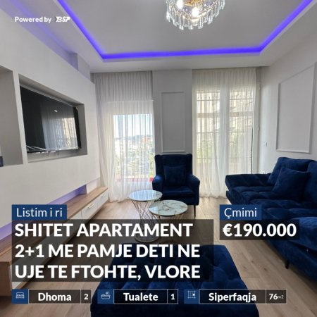 Vlore, shitet apartament 2+1+Ballkon, , 76 m² 190,000 € (Uje i Ftohte)