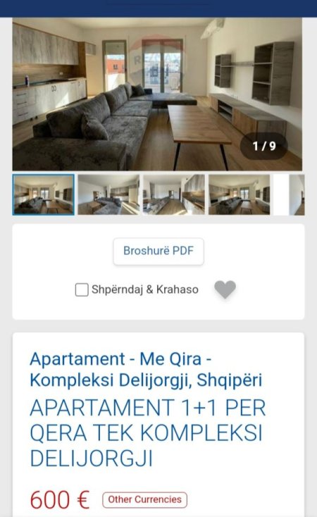 Tirane, jepet me qera apartament 1+1, Kati 8, 60 m² 600 € (Delijorgji Rruge Kavaje)